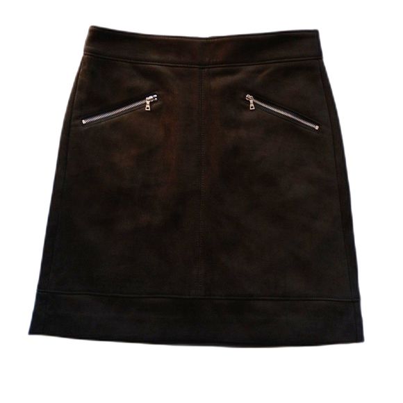 NWT LOFT Faux Suede Suedette Olive Green Mod Silver Mini Skirt 0 xs s 2 - Picture 1 of 9